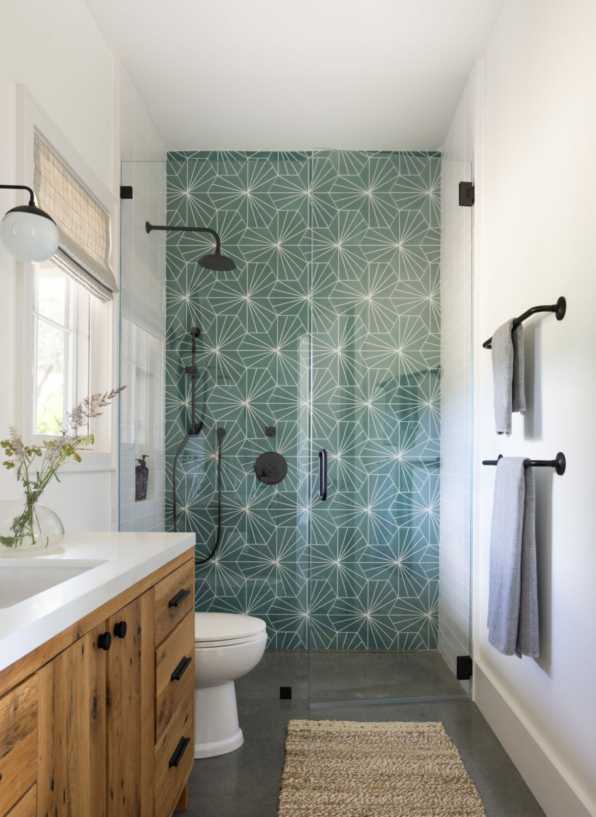 Decorative tile in one of the ADU's two bathrooms. (Suzanna Scott)