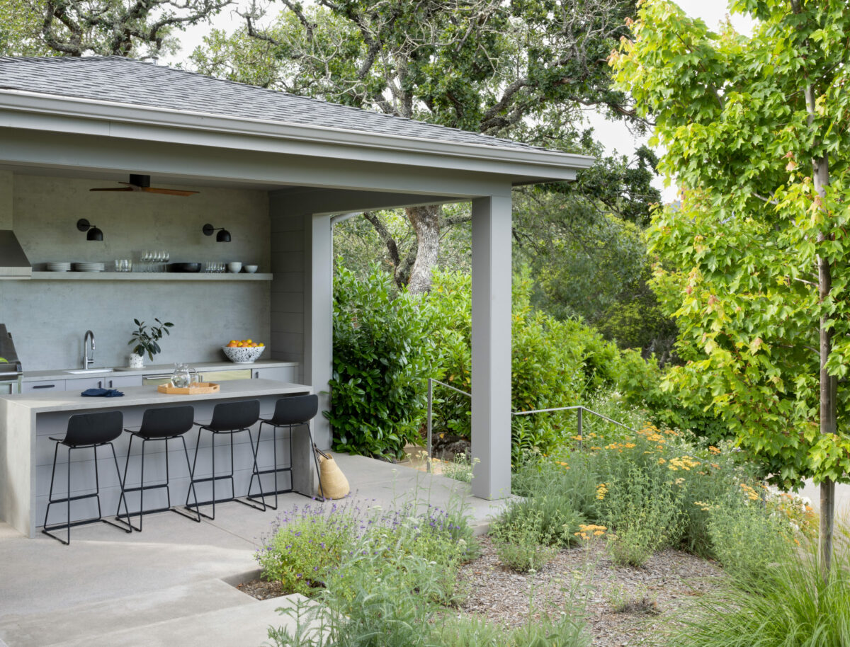 An entertainment pavilion with a bar and grill sits just off the ADU’s porch. (Suzanna Scott)