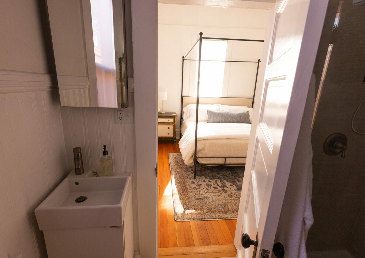 Cuvée House, a two-bedroom rental, by owners Sarah Quider and her sister, Samantha Tilley, next to their new Bubble Bar, a sparkling wine tasting room in Healdsburg. (John Burgess / The Press Democrat)