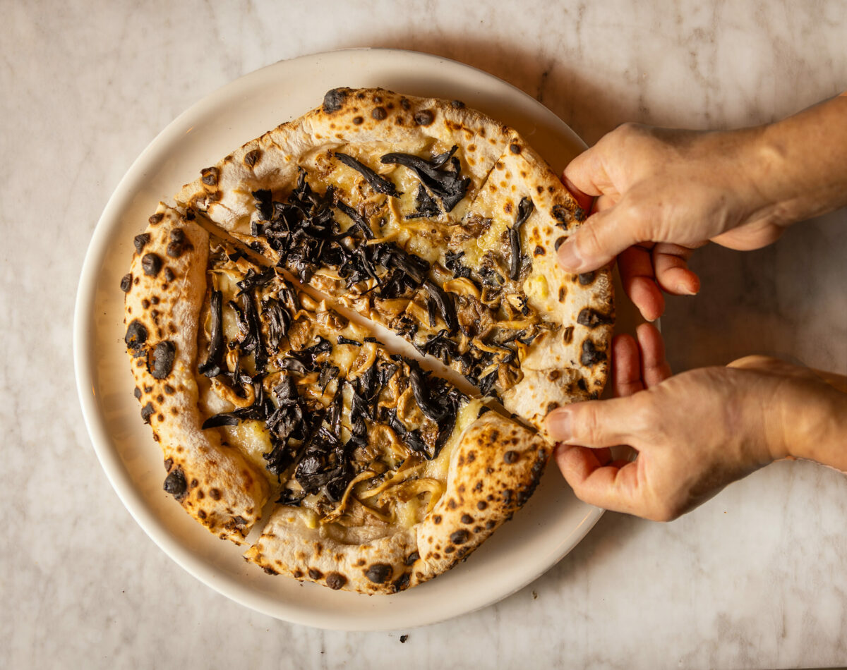 Boscaiolo Pizza with fontina, mushroom medley and truffle from the Golden Bear Station Thursday, January 11, 2023 on Hwy 12 in Kenwood. (Photo John Burgess/The Press Democrat)