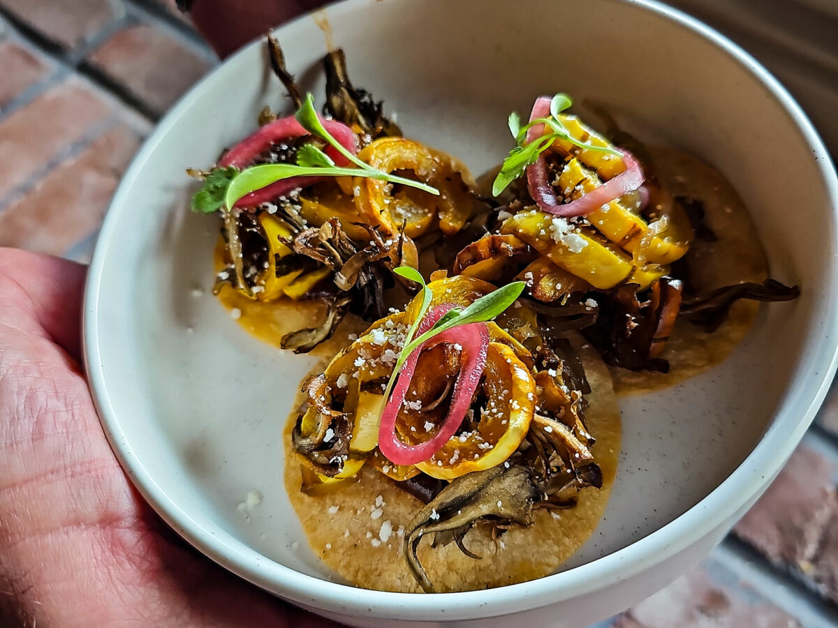 Mycopia mushroom & squash tostada mole at La Crema Winery in Windsor (Heather Irwin/Sonoma Magazine)