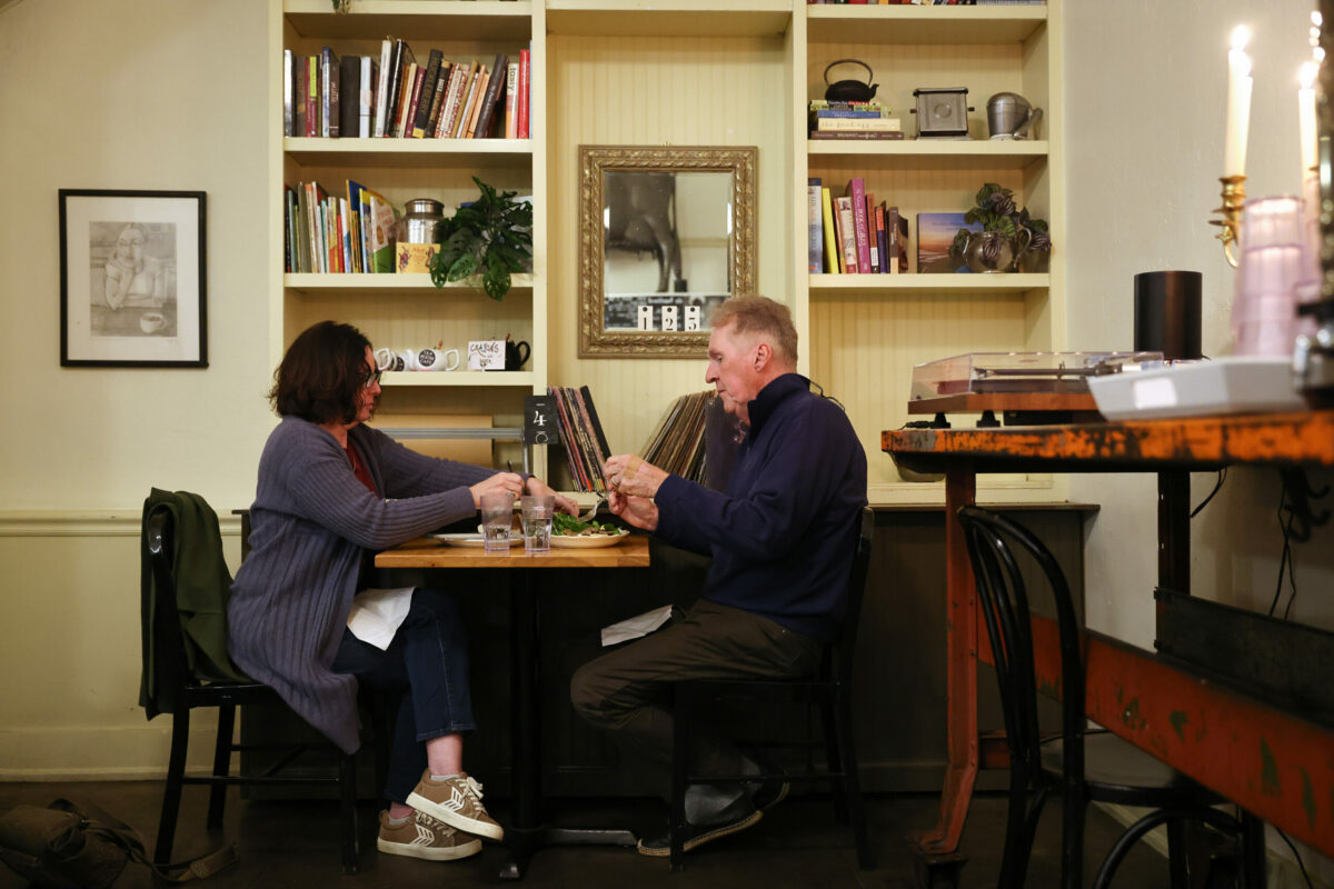 Debra Dow and John Johnson dine at Mark Malicki’s pop-up de Havilland, in the Tea Room Cafe, in Petaluma on Friday, January 12, 2024. (Christopher Chung/The Press Democrat)