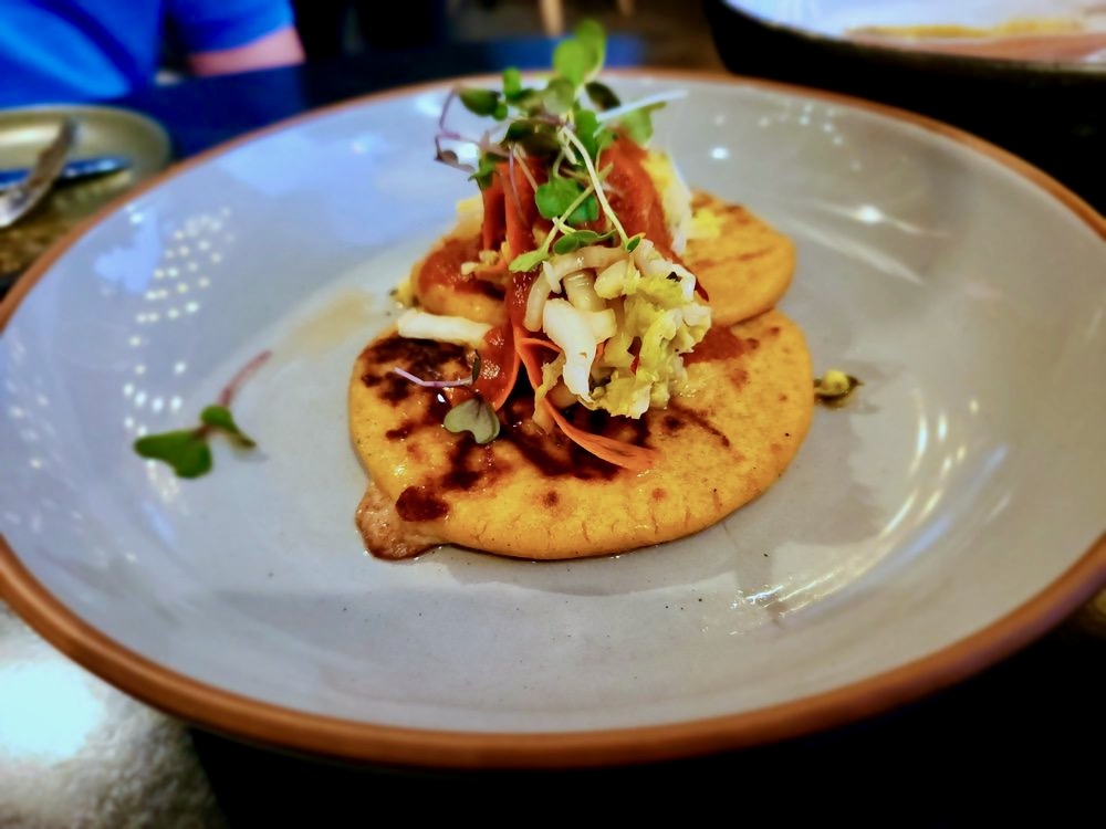 Pupusa filled with chicken at Guiso Latin Fusion in Healdsburg. (Ron O./Yelp)