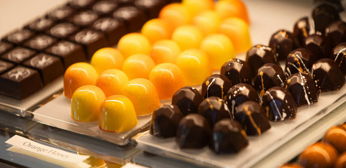 Assorted bonbons from pastry chef Robert Nieto owner of Fleur Sauvage Chocolates in Windsor, Wednesday, Sept. 18, 2023. (John Burgess / The Press Democrat)
