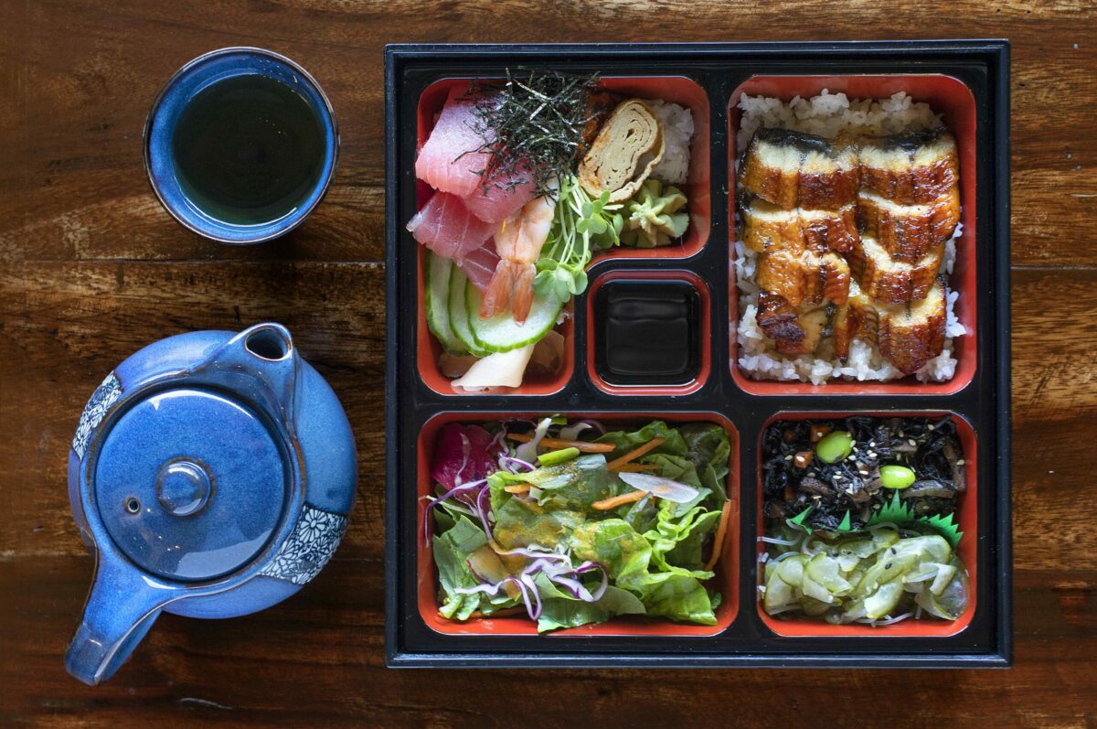 Classic Bento box with chirashi, grilled unagi, two Japanese salads and a garden salad from Taste of Tea in Healdsburg. (John Burgess/The Press Democrat)