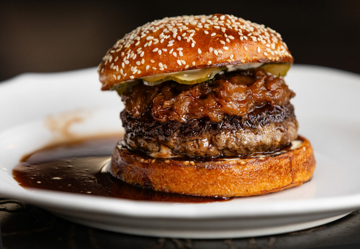 The Gallery Burger with fresh thyme, gruyère, caramelized onions & bordelaise sauce from Studio Barndiva Friday, February 23, 2024 in Healdsburg. (Photo by John Burgess/The Press Democrat)
