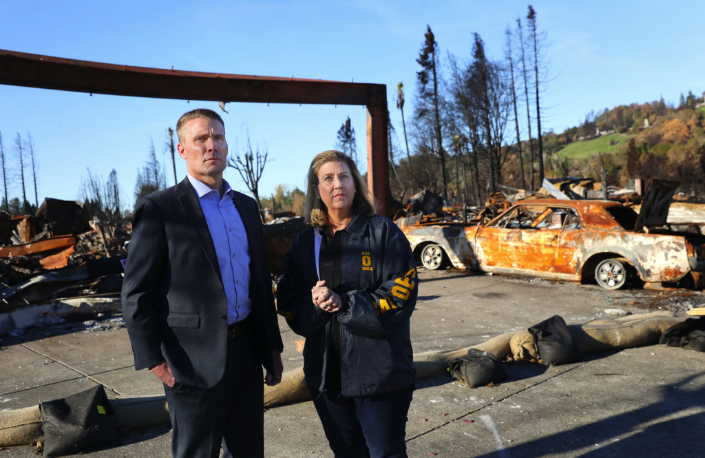 California Senator Mike McGuire worked with Jodi Traversaro, regional administrator for the California Office of Emergency Services, shown in the Larkfield-Wikiup area, during the Valley Fire. They are now working together again on the rebuilding process following the Tubbs Fire. (Christopher Chung/ The Press Democrat)