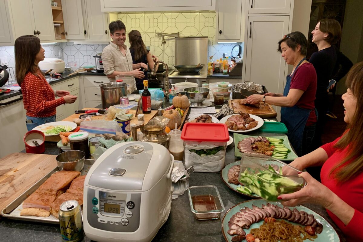 Vanessa Wong (third from right), winemaker at Peay Vineyards, prepares a feast for 36 people in celebration of Lunar New Year. (Peay Vineyards) 