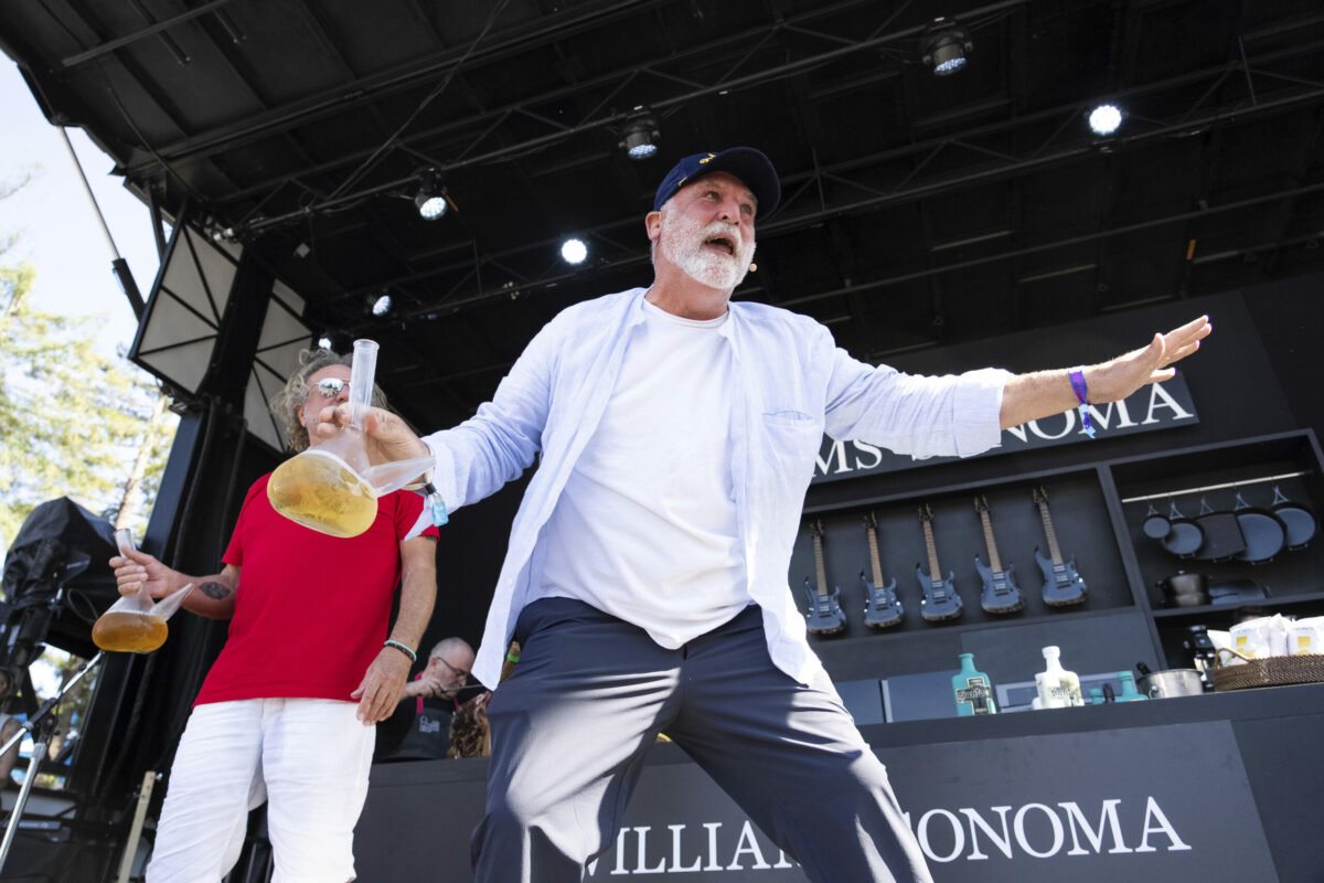 Jose Andres gestures on stage on day two of the BottleRock Napa Valley Music Festival on Saturday, May 27, 2023, at the Napa Valley Expo in Napa, Calif. (Photo by Amy Harris/Invision/AP)