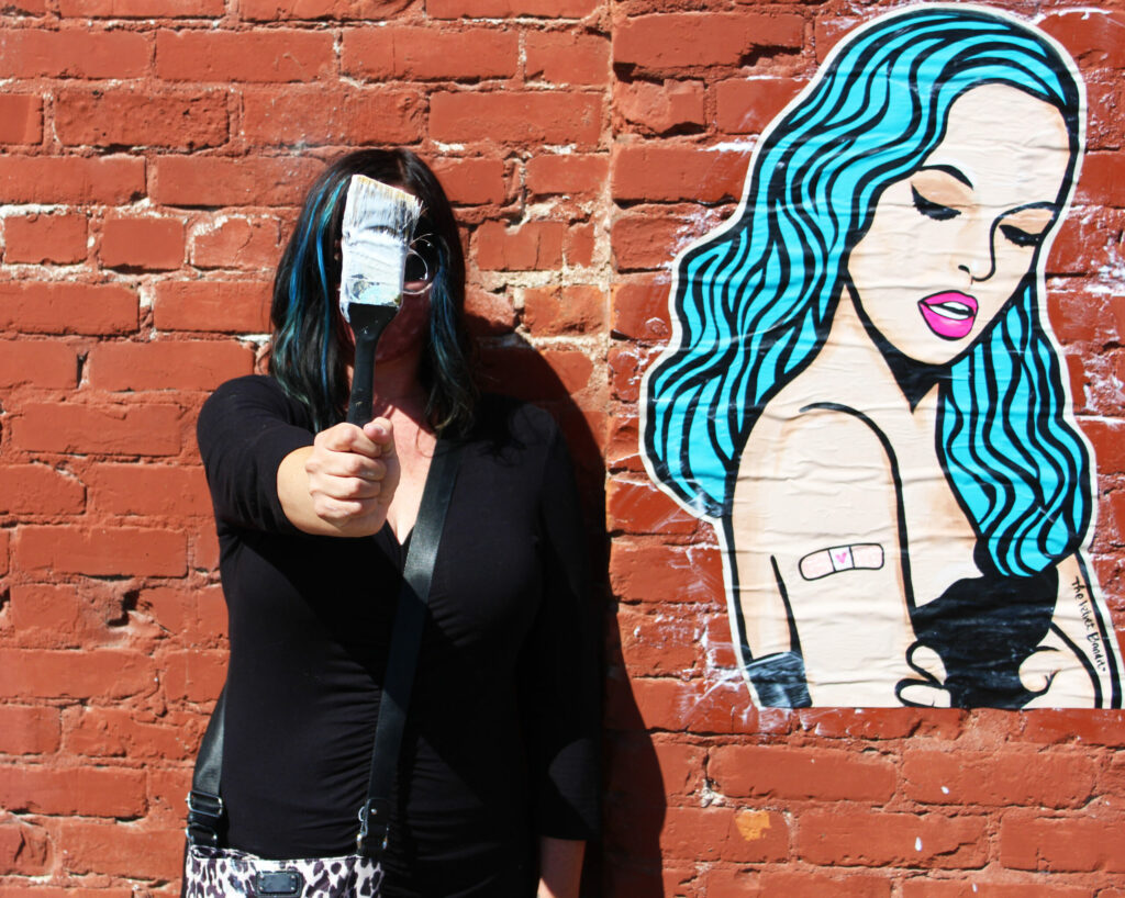 Sonoma County street artist the Velvet Bandit does not disclose her identity. (Caleb Logue/Sonoma Index-Tribune)