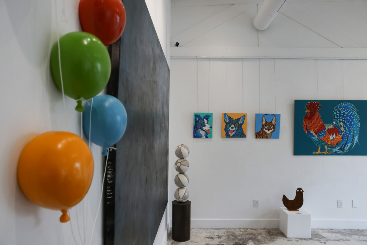 Artwork by a variety of artists, including Meagen Svendsen, Aaron Webb, Cindy Wilson, Lina Chambliss and Jeffie Brewer, on display at Rena Charles Gallery in Healdsburg. (Christopher Chung/for Sonoma Magazine)