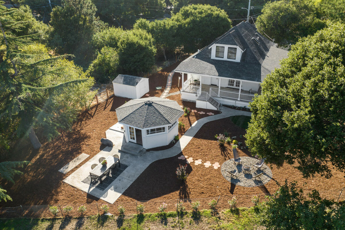 A circa-1907 farmhouse on a five-acre Petaluma lot is listed for sale. The property includes a second home, a barn cottage, a long barn, and an entertainment gazebo currently, all of which has an asking price of $3,500,000.(Open Homes Photography)