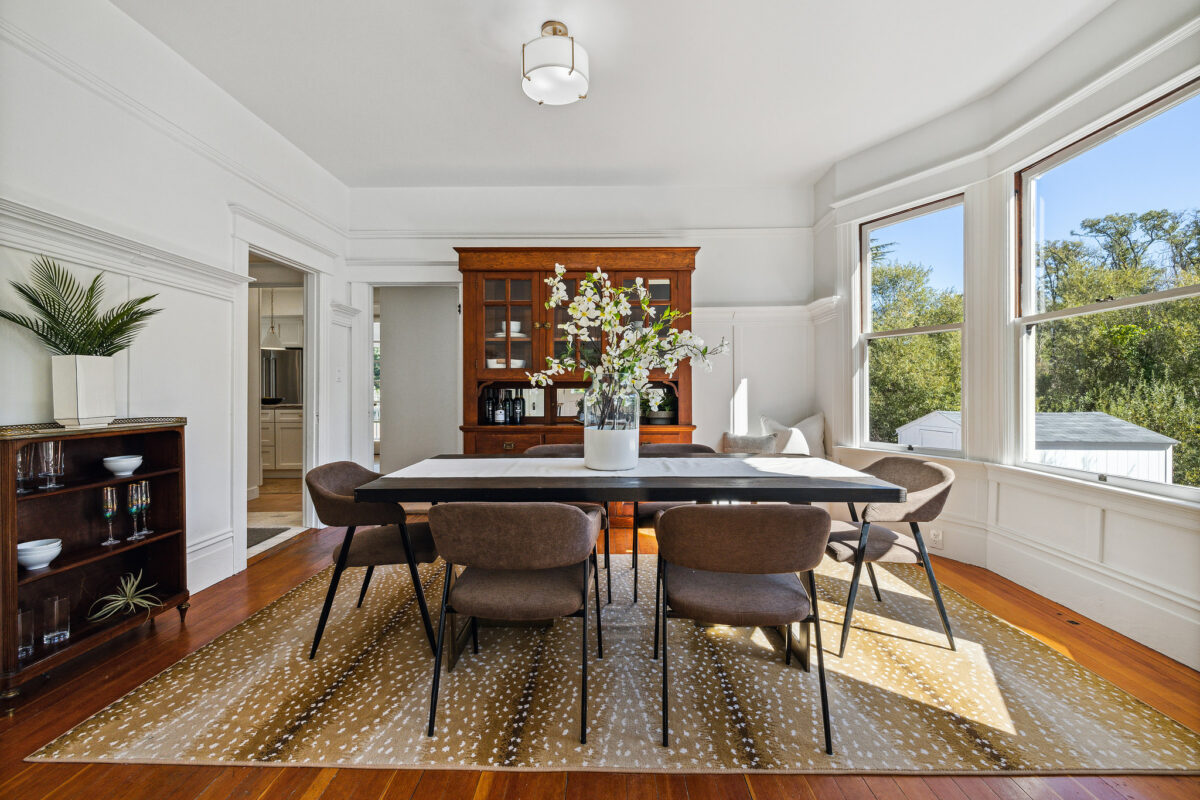 Dining room with original paneling and built-ins. (Open Homes Photography)