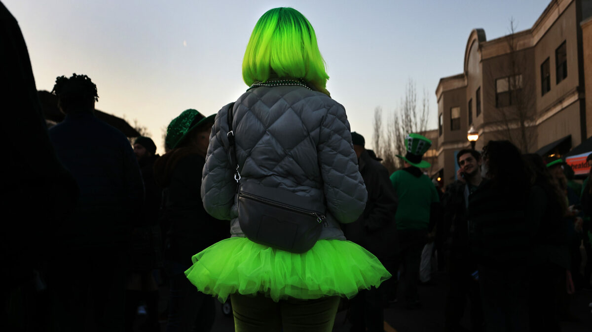 Healdsburg resident Holly Berkeley, wears green during Healdsburg's St. Patrick's Day Parade, Friday, March 17, 2023. (Kent Porter / The Press Democrat)