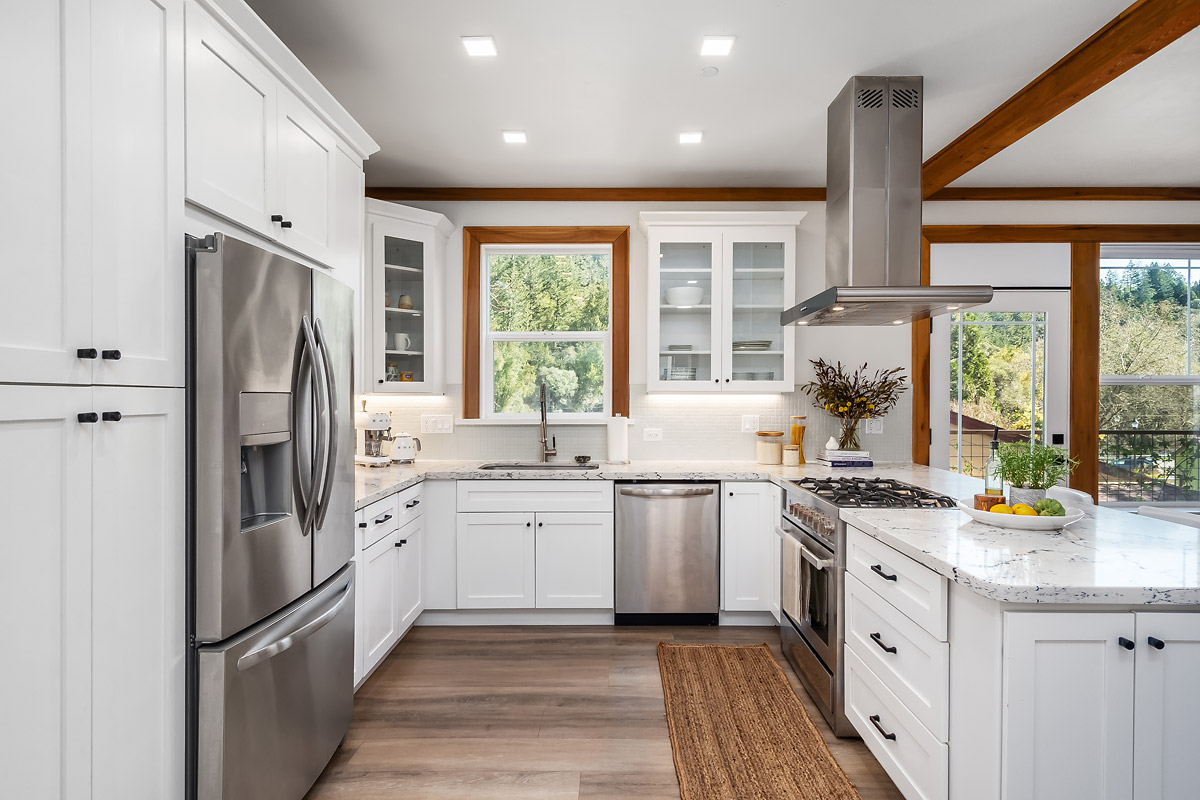 The kitchen has quartz countertops. (Kurt Lai)