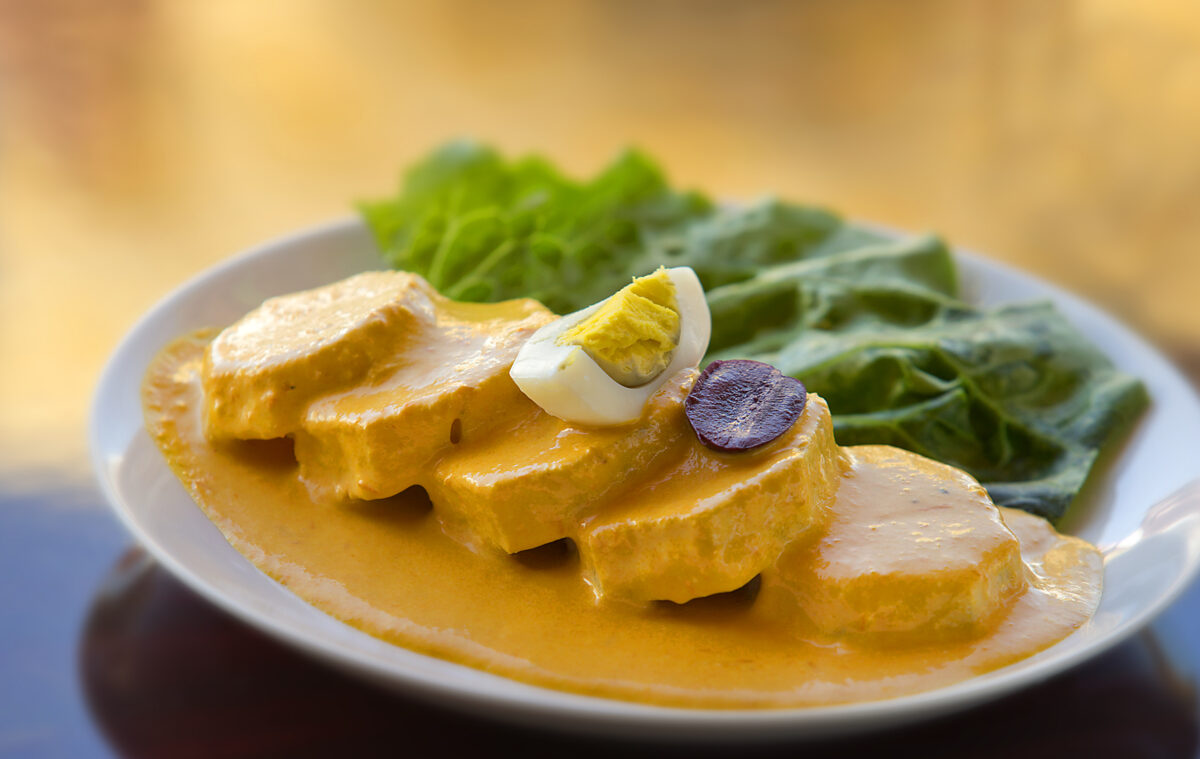 Papa a la Huancaina. Potatoes covered with Andean cream, cheese, Peruvian yellow peppers and the secrets of Lima Colonial from Quinua Cocina Peruana in Petaluma. (John Burgess/The Press Democrat)