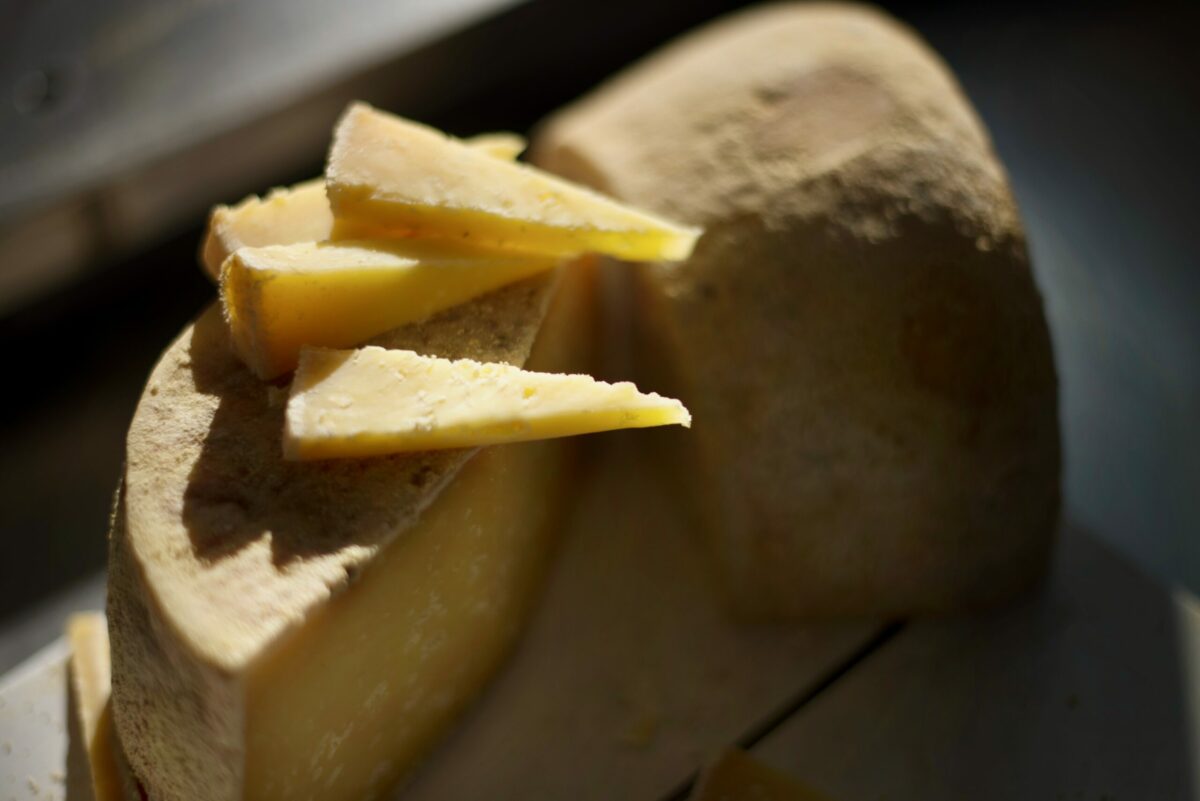 Broncha, a goat and cow milk blended cheese, aged for 6-months at Achadinha Cheese Company in Petaluma. (Erik Castro/for Sonoma Magazine)