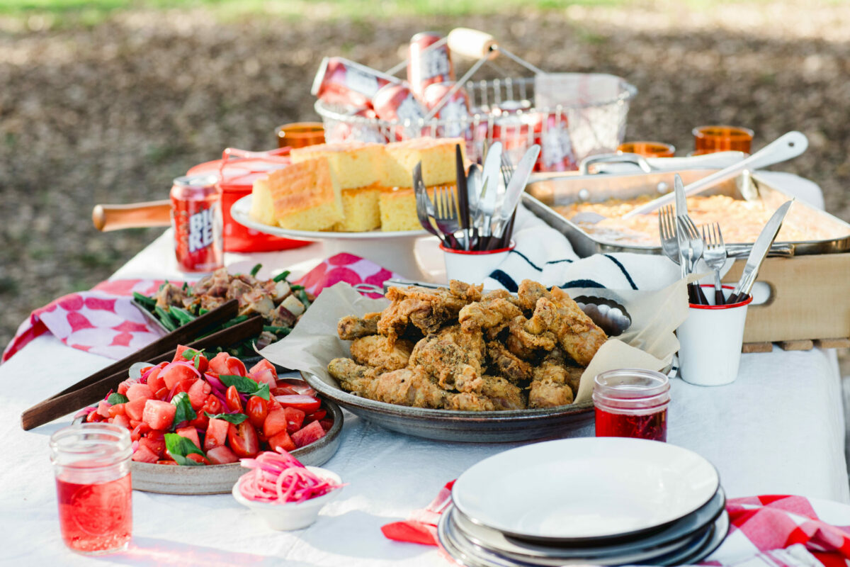 A potluck holiday menu with all kinds of deliciousness: crispy fried chicken, bright salads, and mac and cheese, prepared by Smackin’ Soul Food, a Santa Rosa caterer and food pop-up run by Santa Rosa Junior College student Mahkaila McGowan-Gans and her mother Nancy Gans. (Eileen Roche)