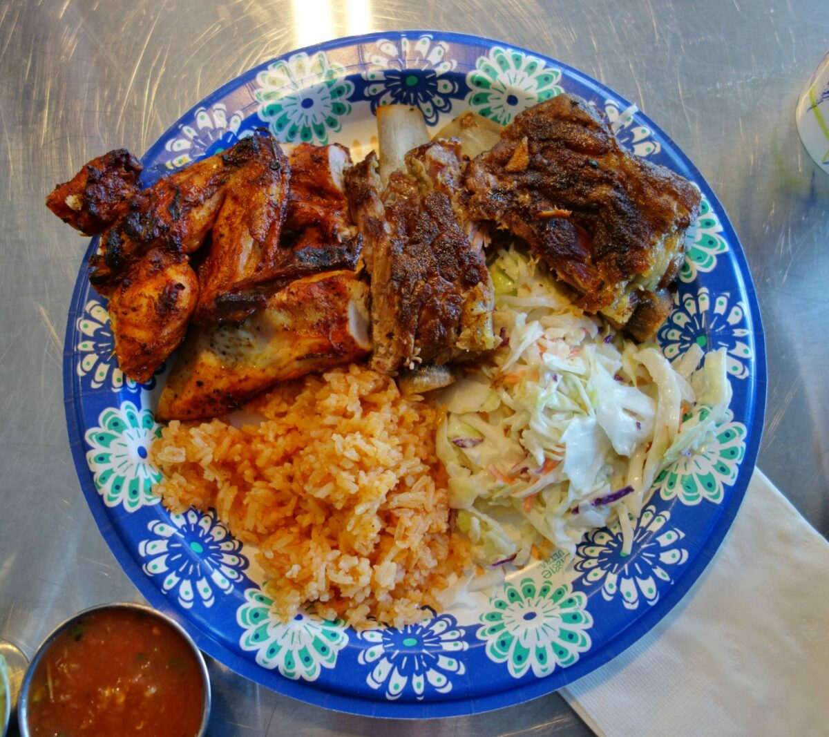 Chicken, ribs, rice and slaw at What a Chicken! (Houston Porter / for Petaluma Argus-Courier)