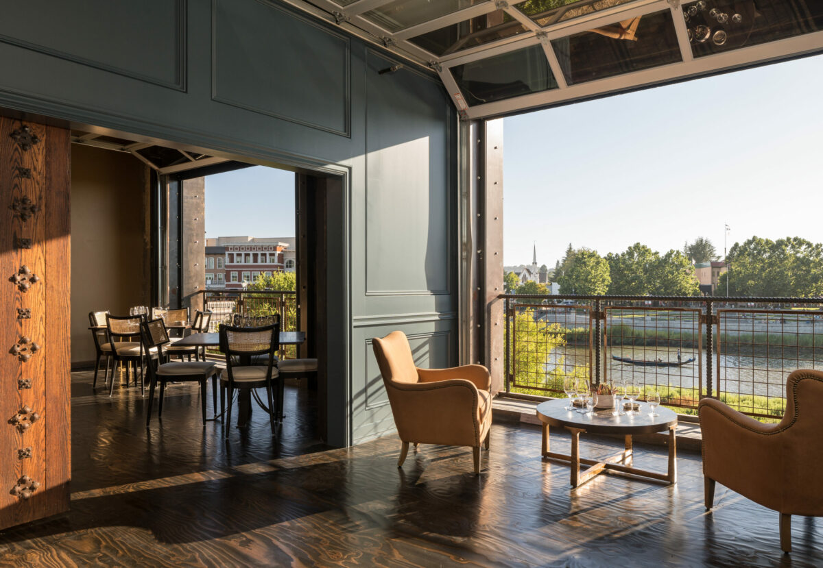 Robert Mondavi Winery’s Arch & Tower in downtown Napa overlooks the Napa River. (Robert Mondavi Winery)