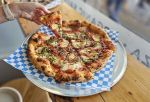 The simple Margherita pizza at Stellina Pronto pizzeria and bakery in Petaluma. (Heather Irwin/The Press Democrat)