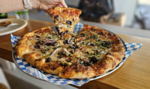 Puttanesca pizza at Stellina Pronto pizzeria and bakery in Petaluma. (Heather Irwin/The Press Democrat)