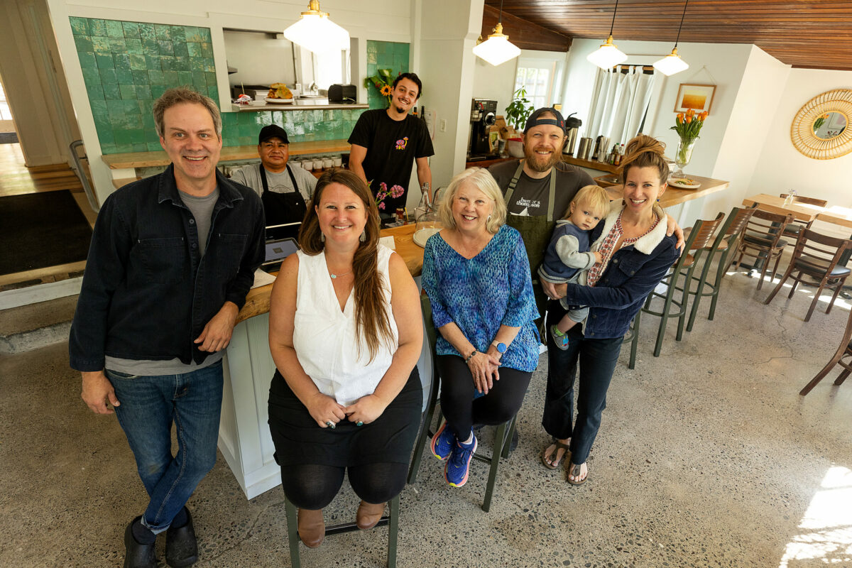 The Wild Poppy cafe is a family affair, from left, with owners Martin and Danielle Maigaard, left, helped out by Matin’s mom Brenda Maigaard and Danielle’s sister Emily Wilson and partner Andrew Walker Friday, May 3, 2024 (Photo by John Burgess/The Press Democrat)