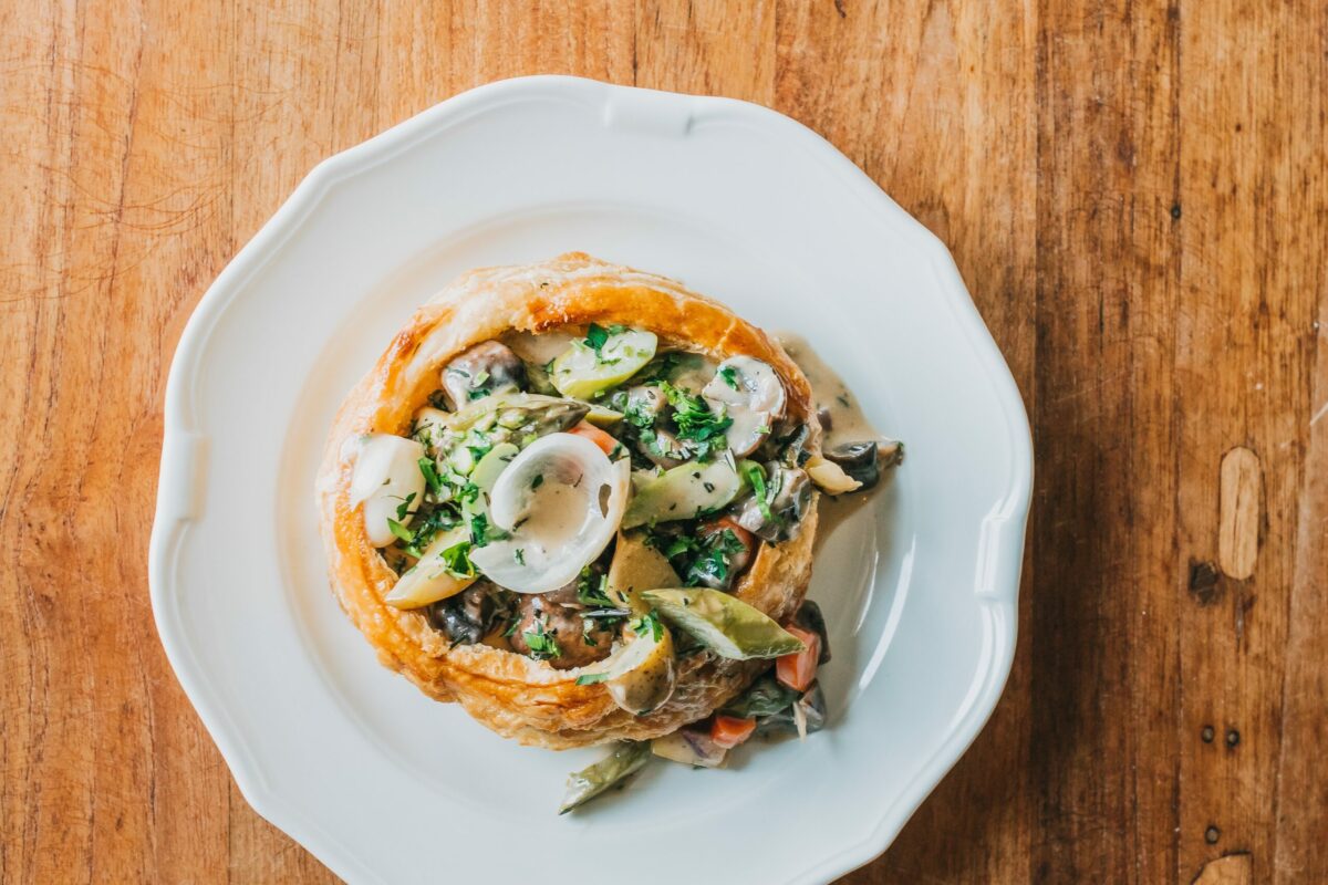 The goat cheese and asparagus tart at Due West Tavern, located next to Olema House in Olema, near Point Reyes National Seashore. (Roxanne McClure Photography)
