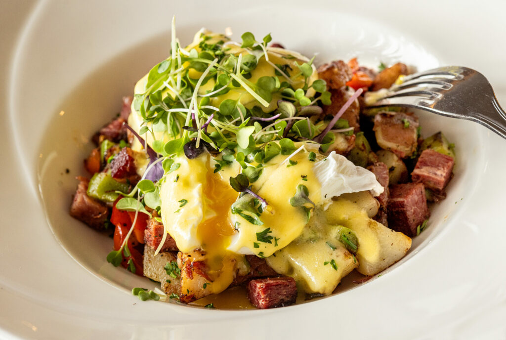 Corned Beef Hash with potatoes, onion, bell pepper, cheddar and eggs from the Verano Cafe Thursday, June 13, 2024 in Sonoma. (Photo by John Burgess/The Press Democrat)