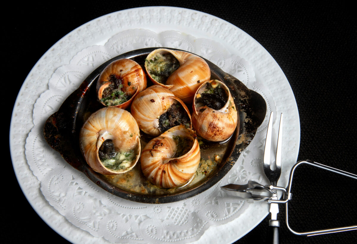 Escargots de Bourgogne, from the Hors d’Oeuvres menu is shown at La Gare French Restaurant, in Santa Rosa, on Friday, July 5, 2024. (Darryl Bush / For The Press Democrat)