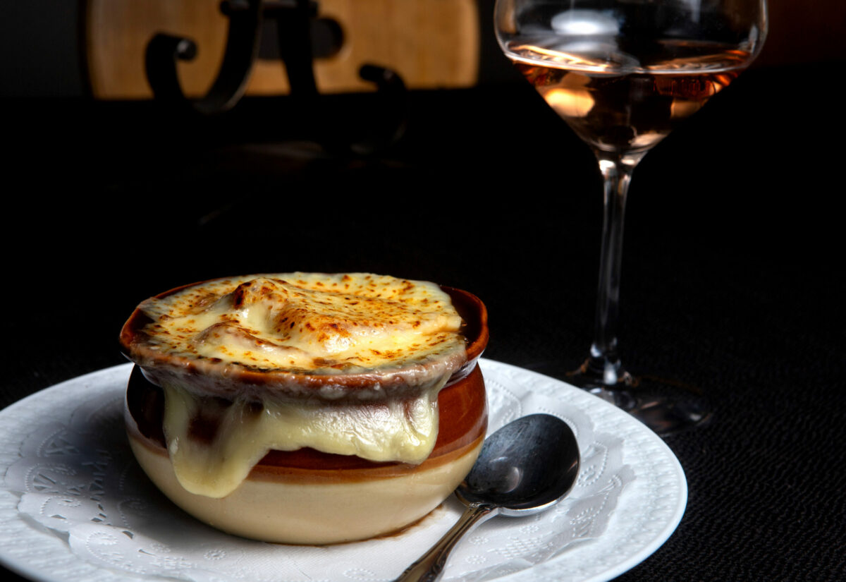 Soupe à l’Oignon Gratinée, at La Gare French Restaurant, in Santa Rosa, on Friday, July 5, 2024. (Darryl Bush / For The Press Democrat)
