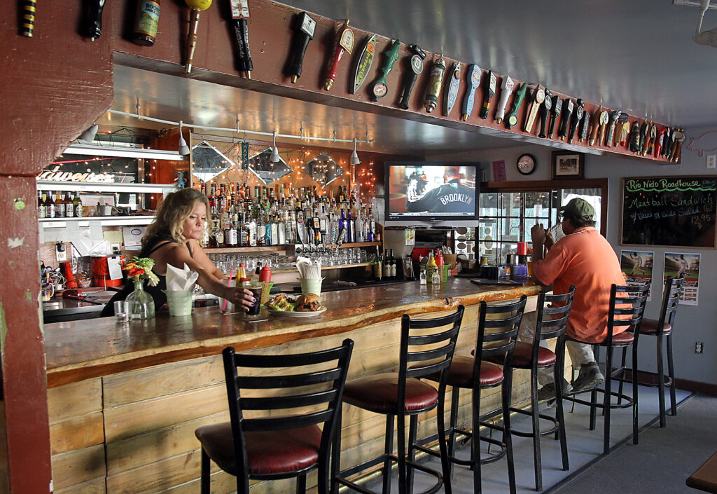 The bar at the Rio Nido Roadhouse. (John Burgess/The Press Democrat)