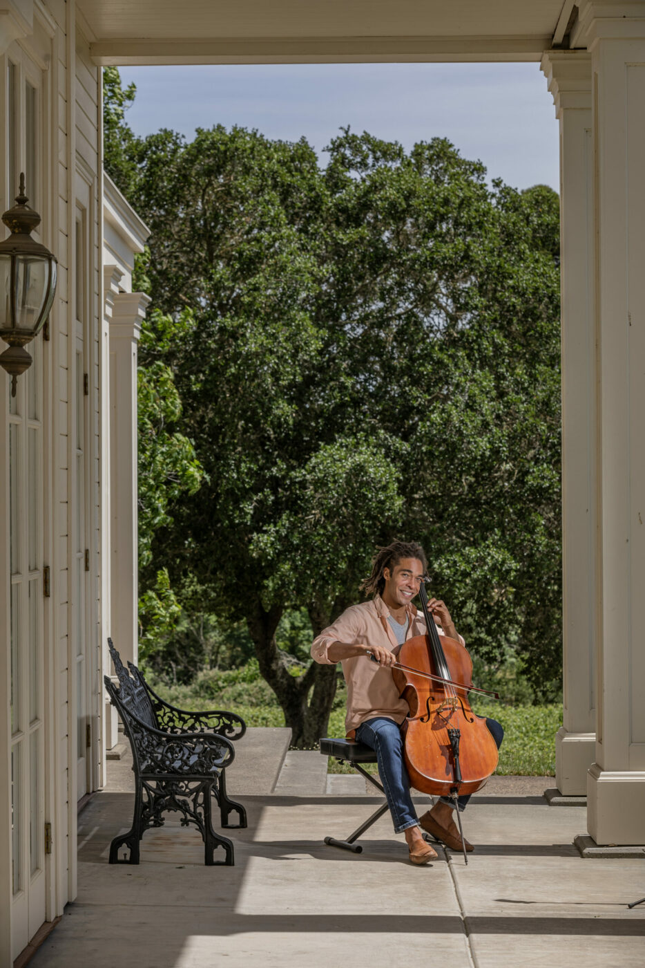 Cellist and music teacher Michael Fecskes, who is the artistic director of ViVO Youth Orchestras, a program that does music in schools for underserved youth in Sonoma Valley, photographed at Sonoma’s Bartholomew Park June 3, 2024. (Chad Surmick / The Press Democrat)