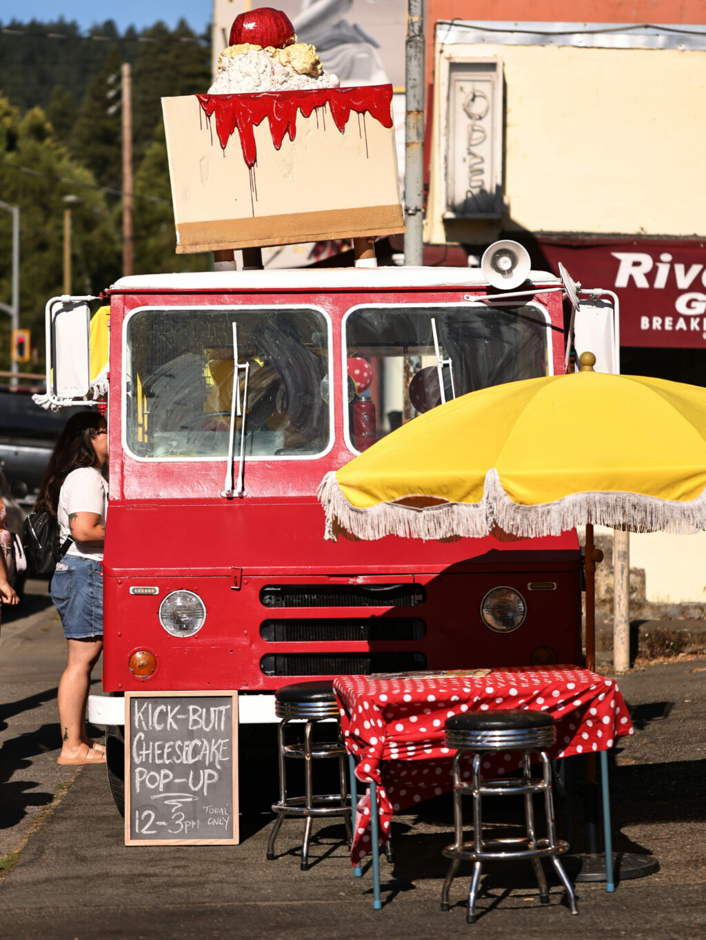Anamaria Morales, the College Confectionista, opens her pop-up mobile cheesecake truck in downtown Guerneville, Tuesday, July 30, 2024. (Kent Porter / The Press Democrat) 2024