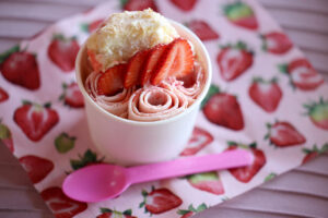 A Strawberry Cheesecake Premium Roll at Pink Sugar Creamery in Santa Rosa. (Beth Schlanker / The Press Democrat)