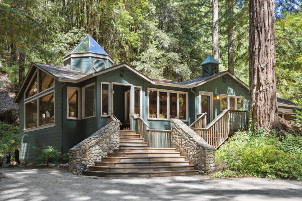 This two-bedroom, two-bathroom midcentury lodge-style home in Guerneville is currently listed for $1,250,000. (Open Homes Photography)