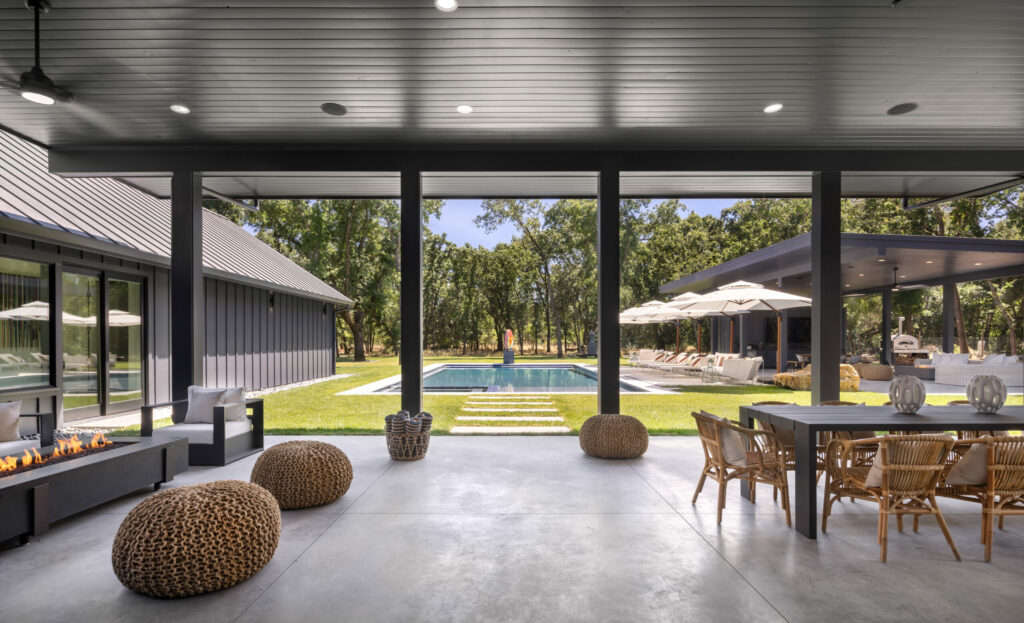 Dining and lounge areas in the covered pavilion. (Jacob Elliot)