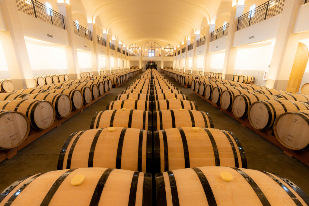 The barrel chai room at Vérité Winery off Chalk Hill Road east of Healdsburg, Tuesday, May 2, 2023. Barrel chai is a French term for a barrel storage room. (John Burgess / The Press Democrat)