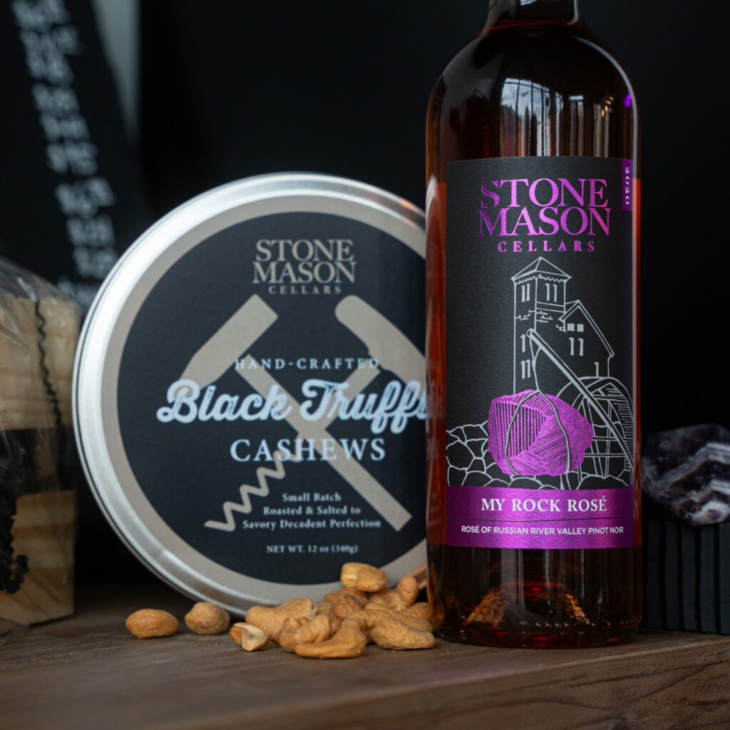 For a reasonable $30, you get five wines, each paired with an array of nibbles that might include chocolate blueberries with a HammerTime Red Wine Blend, and Skazka black sturgeon caviar with a sparkling cuvée at Santa Rosa’s Stonemason Cellars. (Courtesy of Stonemason Cellars)