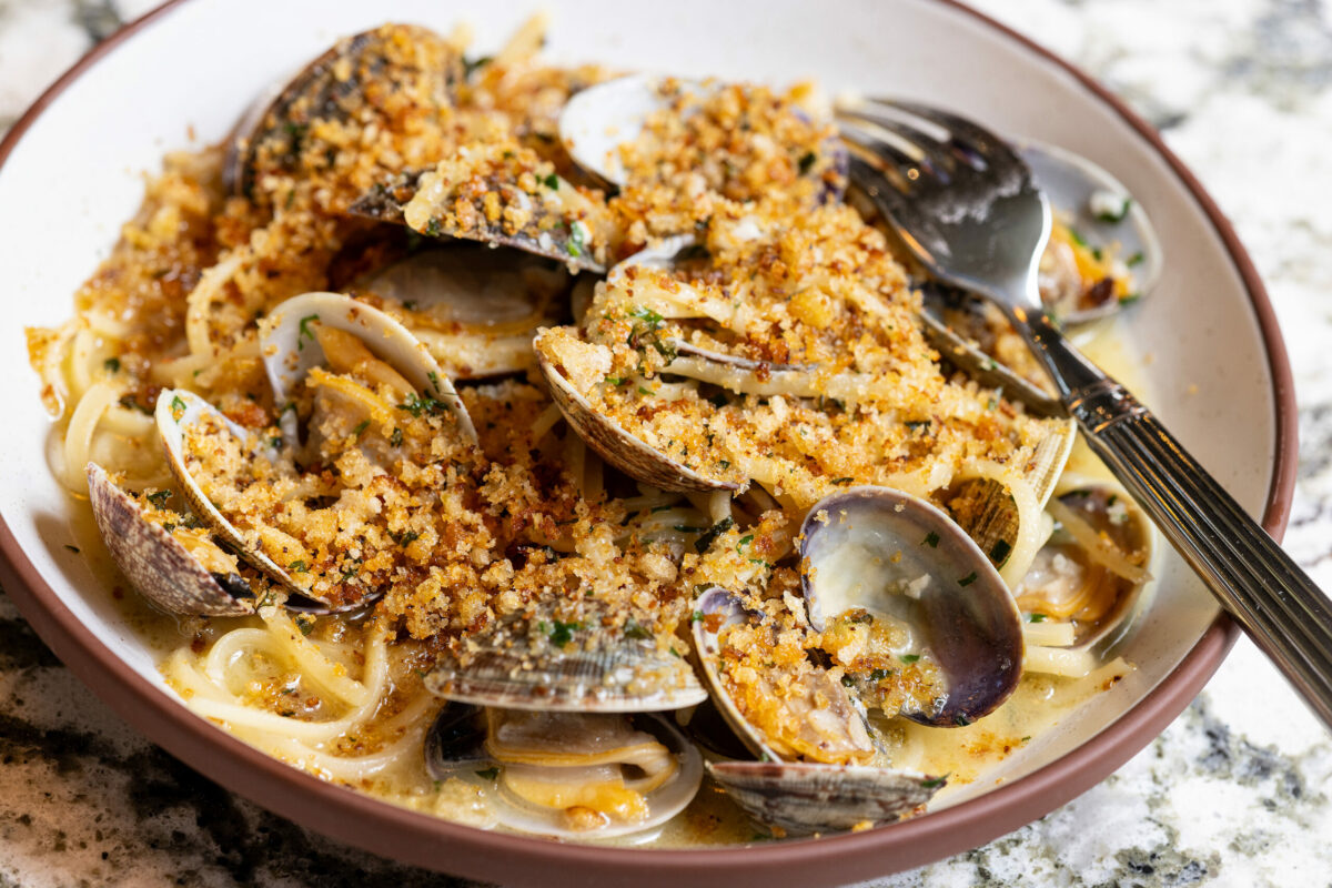 Steamed Clams with Linguini garlic, white wine and seasoned breadcrumbs from Campanella Friday, September 6, 2024 in Sebastopol. (John Burgess / The Press Democrat)