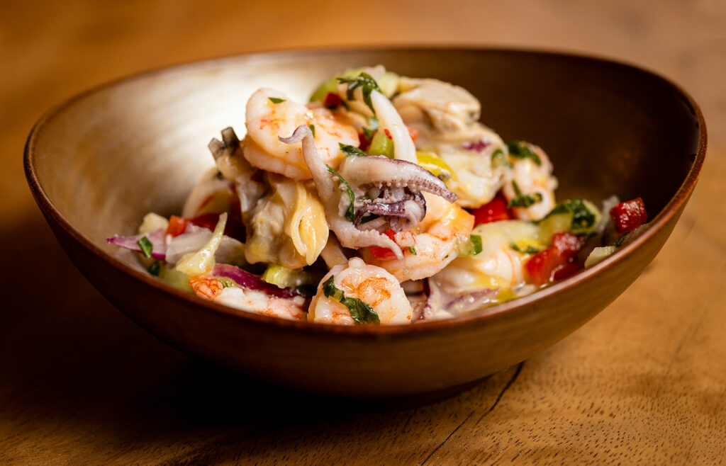 Seafood Salad with shrimp, clams, squid, lemon, fennel and parsley from Campanella Friday, September 6, 2024 in Sebastopol. (John Burgess / The Press Democrat)