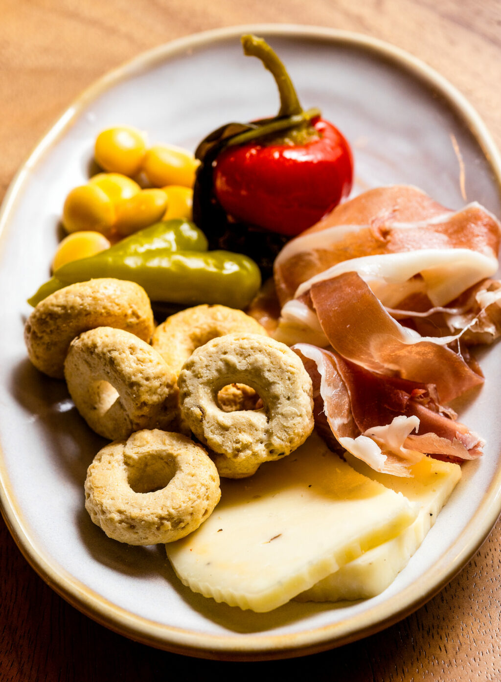 For a starter, Fennel Taralli with Bresaola and Truffle Caciotta from Campanella Friday, September 6, 2024 in Sebastopol. (John Burgess / The Press Democrat)