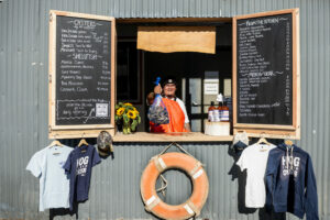 The Hog Island Oyster Co. pickup window in Petaluma. (Courtesy of Remy Anthes)