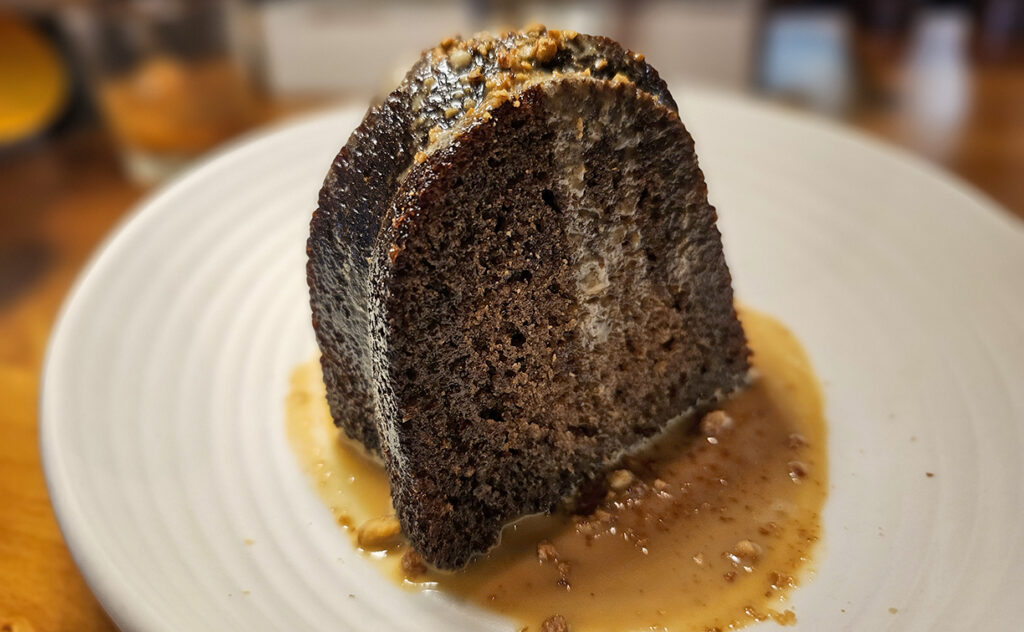 Warm Bourbon Toffee Date Cake at Monti's restaurant in Montgomery Village. (Heather Irwin/The Press Democrat)
