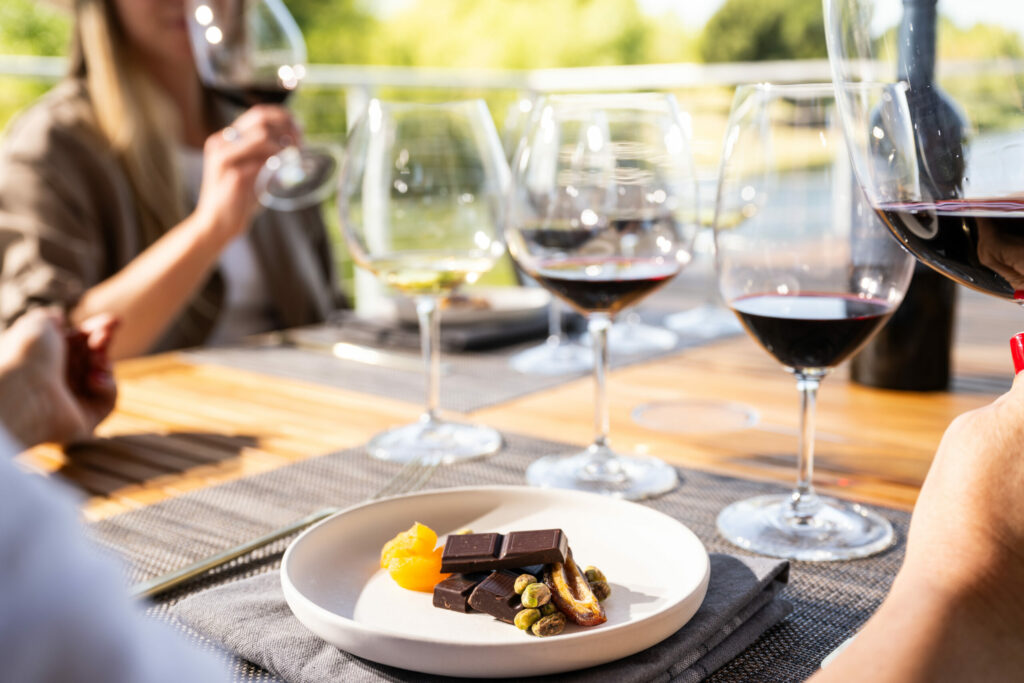 Sip wine by the water at the new, open-air boathouse pavilions at Cuvaison Winery in Napa. (Courtesy of Cuvaison Winery)