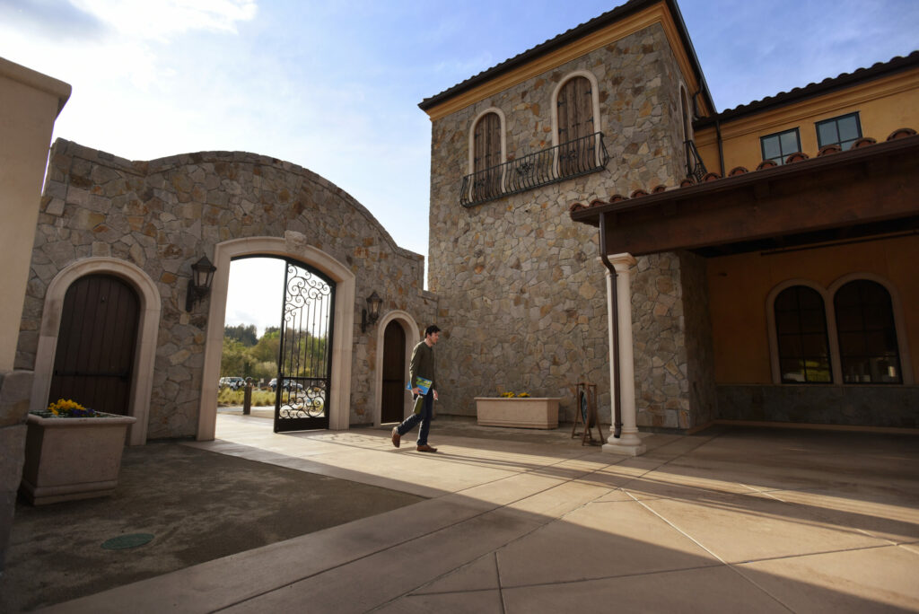 Taylor Shoptaw, a student arriving to Bacchus Landing where Julie Rothberg has founded a wine education program known as the Odyssey Wine Academy in Healdsburg, Tuesday, March 15, 2022. (Erik Castro/for The Press Democrat).