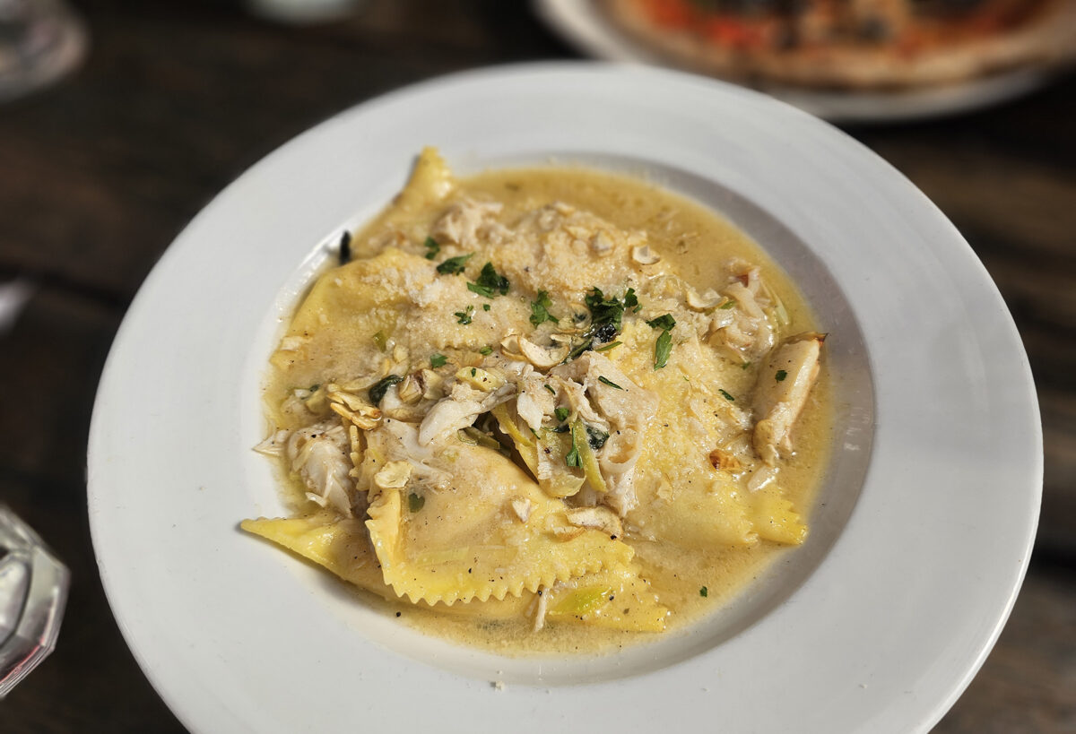 Seasonal Dungeness crab and lemon pasta at Geyserville's Diavola restaurant. (Heather Irwin/Sonoma Magazine)