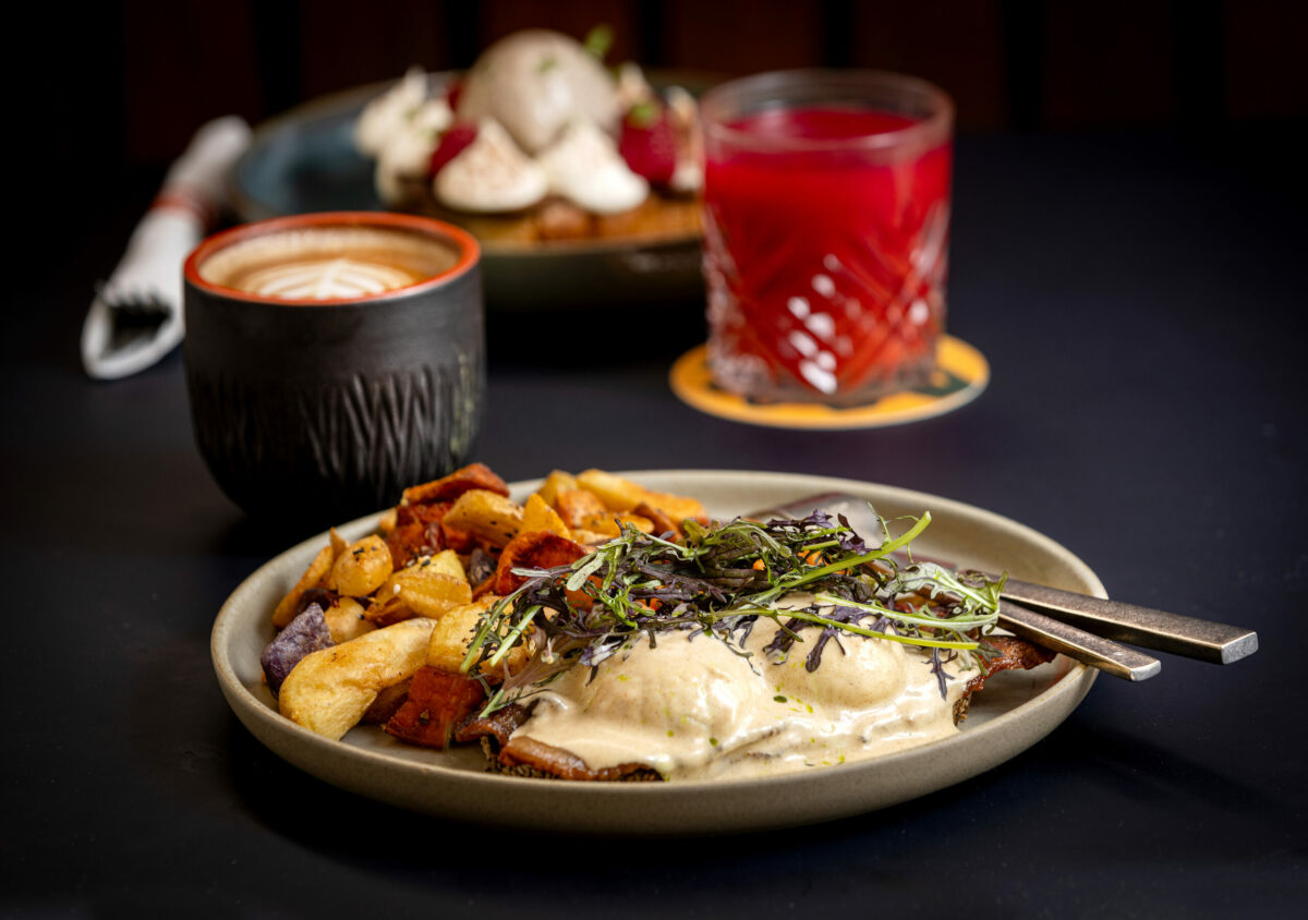 ‘Shop Local’ Benedict with Journeyman bacon, brown butter hollandaise and Acorn breakfast potatoes from the Acorn Cafe Thursday, October 3, 2024, in Healdsburg. (John Burgess / The Press Democrat)