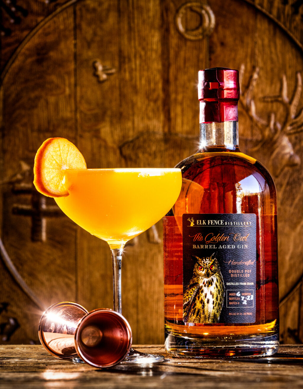 The Harvest Moon cocktail from Elk Fence Distillery features their Golden Owl Barrel Aged Gin Friday, October 12, 2024 in Santa Rosa. (John Burgess / The Press Democrat)