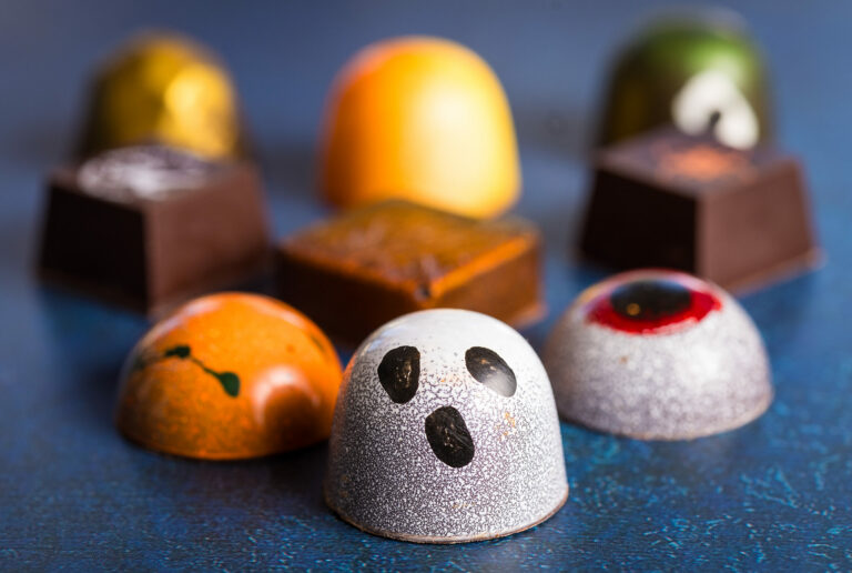 Assorted bonbons with a Halloween theme from pastry chef Robert Nieto, owner of Fleur Sauvage Chocolates in Windsor, Wednesday, Sept. 18, 2023. (John Burgess / The Press Democrat)